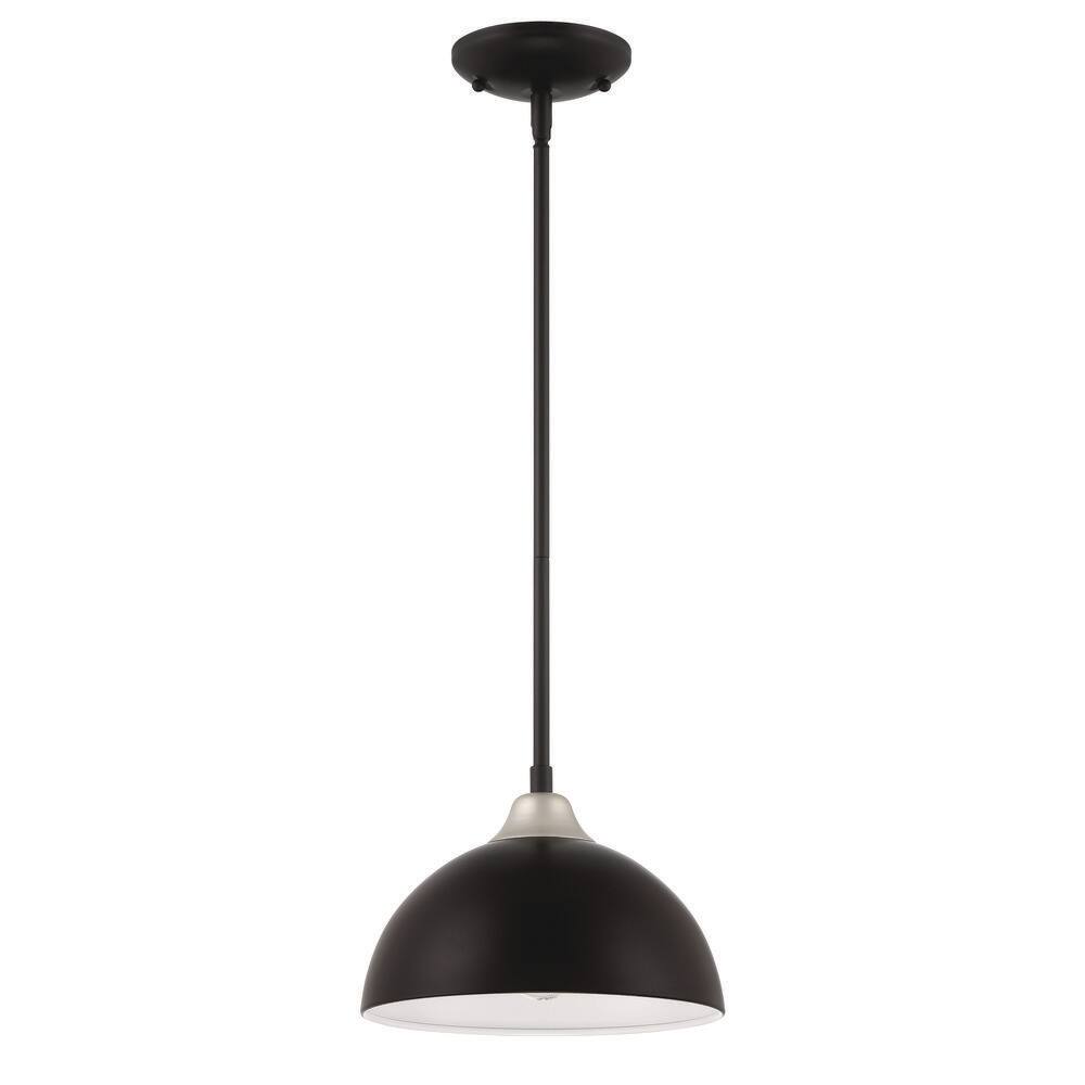 Kahn 7 in. 1 Light Black / Satin Aluminum Finish Dimmable Outdoor Ceiling Pendant Light w/ Steel Shade, No Bulb Included price history on PriceWatchPro