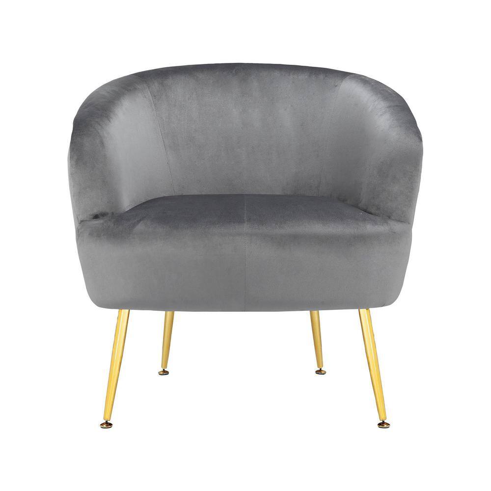 Gray Velvet Barrel Accent Chair with Gold Legs
