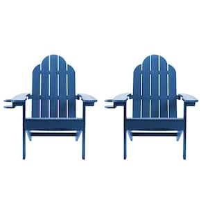 Classic Blue Plastic All-Weather Weather Resistant with Cup Holder Outdoor Patio Adirondack Chair (Set of 2)