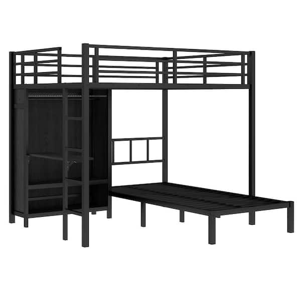 Nestfair Black Metal Full XL over Twin Bunk Bed with Folding Desk