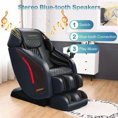 Black 3D SL Track Thai Stretch Leather Zero Gravity Full Body Massage Chair Recliner
