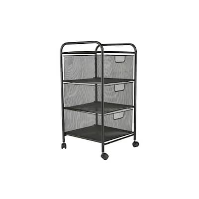 3 Drawer Mesh Rolling Cart, Metal Storage, Drawers, File Storage, Utility Cart, Heavy Duty Multi-Purpose Cart in Black