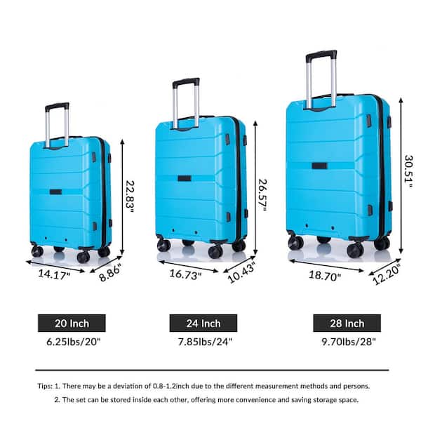 Aoibox New Hardshell Luggage Set in Light Blue 3-Piece Lightweight Spinner  Wheels Suitcase with TSA Lock (20 in./24 in./28 in.) SNMX4195 - The Home  Depot