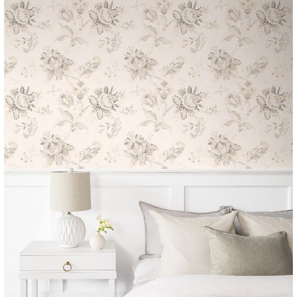 30.75 sq. ft. Linen & Latte Anelda Jacobean Vinyl Peel and Stick Wallpaper Roll