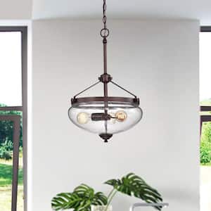 Cartwright 3-Light Traditional Oil Rubbed Bronze Pendant with Seeded Glass Bell Shade