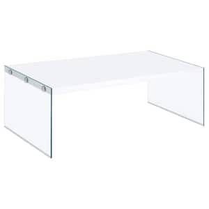 Opal 44 in. White High Gloss Rectangle Wooden Top Coffee Table with Clear Glass Legs