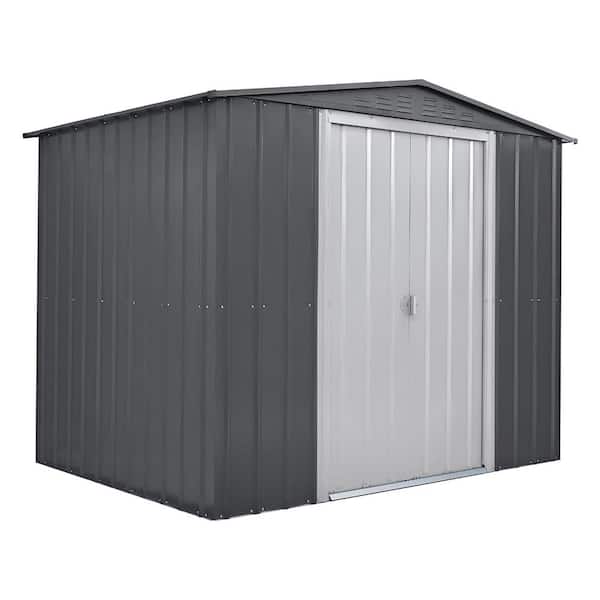 Globel Do-it Yourself Gable 8 ft. W x 6 ft. D Metal Outdoor Storage Shed with Double Sliding Doors 48 sq. ft.