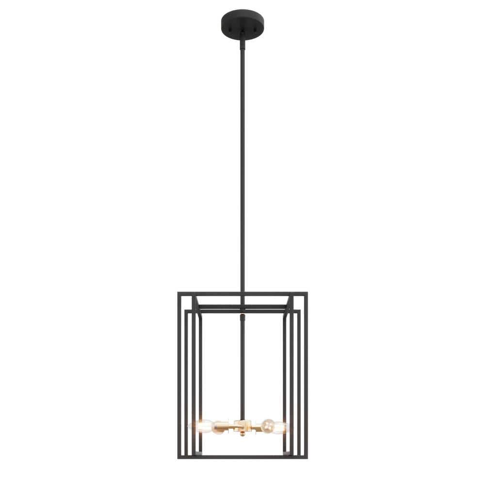 13 in. 4-Light Industrial Black Lantern Chandelier Adjustable Metal Cage Ha
