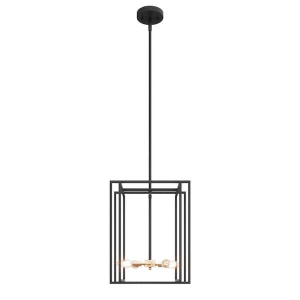 aiwen 13 in. 4-Light Industrial Black Lantern Chandelier Adjustable Metal Cage Hanging Lights