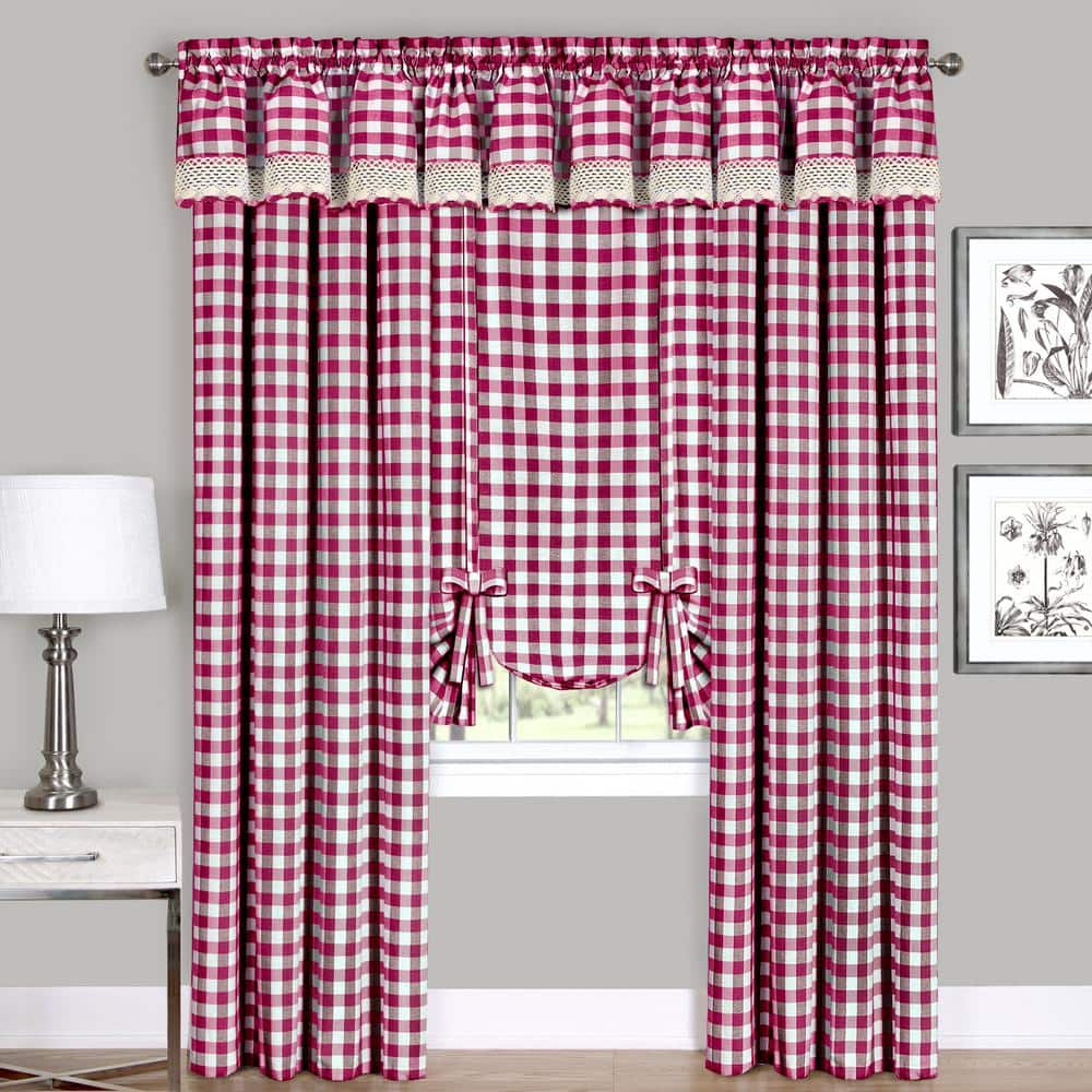 Burgundy and White Cotton Polyester Light Filtering Window Panel