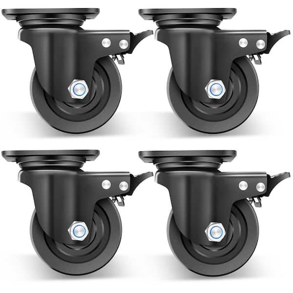 4-Pack Industrial Series 4 in. Black Nylon Swivel Casters with Brake Heavy Duty Plate Type 7000 lb. Load Rating