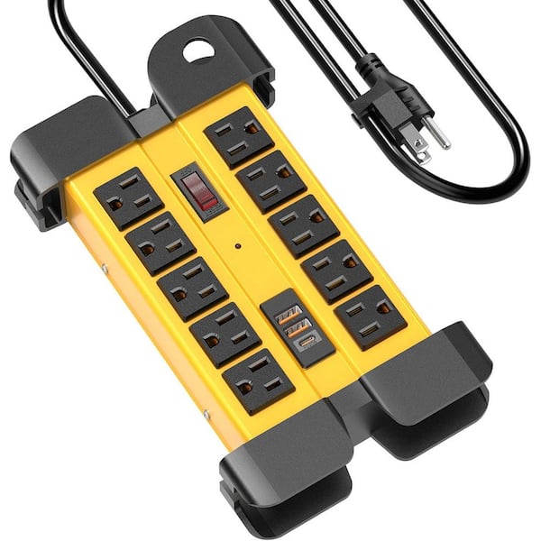 Yichuhaoxi 10-Outlet Heavy Duty Power Strip with USB C, Fast Charging Surge Protector Power Strip 6FT Extension Cord in Yellow