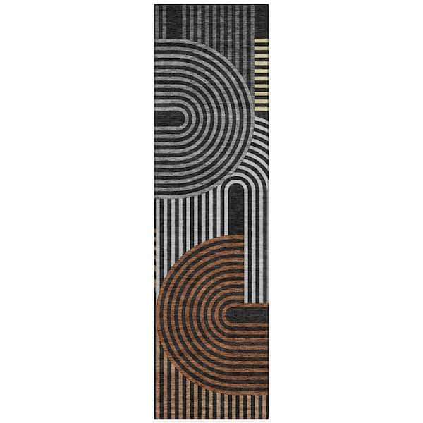 Chantille Machine Washable Indoor/Outdoor Abstract ACN2549 Black 2 ft. x 7 ft. Runner Rug