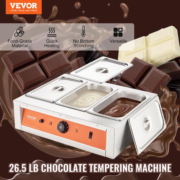 VEVOR Chocolate Tempering Machine, 26.5 lbs 3 Tanks Chocolate Melting Pot Temp Control 86~185°F, 1500W Stainless Steel Electric Commercial Food