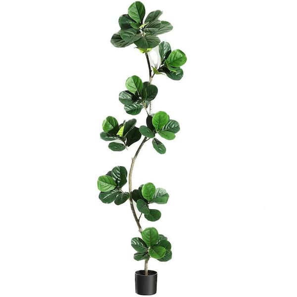 6 ft. Artificial Fiddle Leaf Fig Tree, Fake Plant with Black Nursery Planter, Large Fake Tree for Home or Office Decor