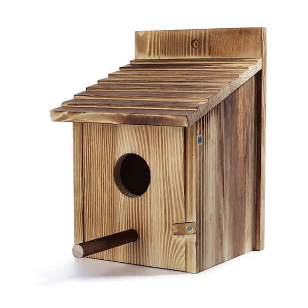 Natural Color Wood Birdhouse with Pole Wooden Bird House for Finch Bluebird Cardinals Hanging Birdhouse Garden Cottages