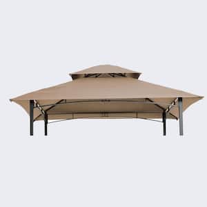 8 ft. x 5 ft. Beige Fabric Gazebo Replacement Canopy, Double Tiered BBQ Tent Roof Top Cover