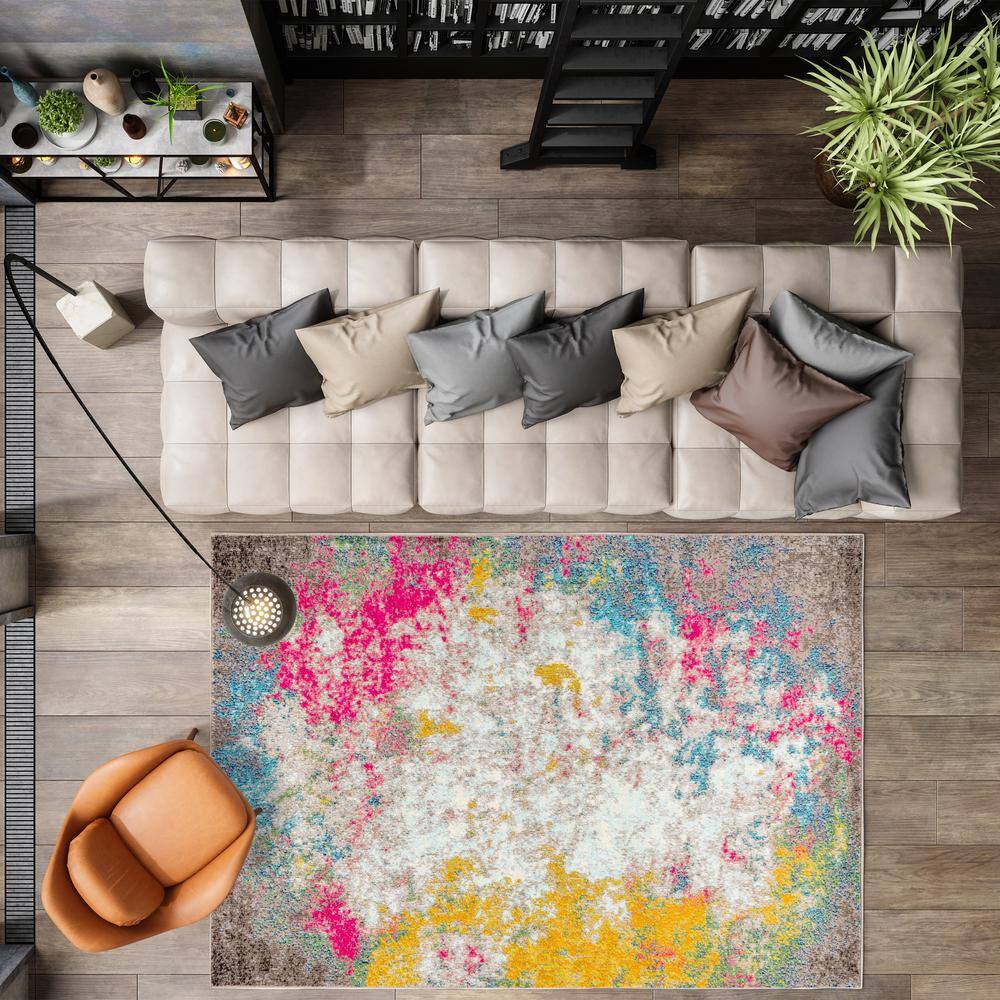 Yellow and Multicolor Abstract 8' x 10' Synthetic Area Rug