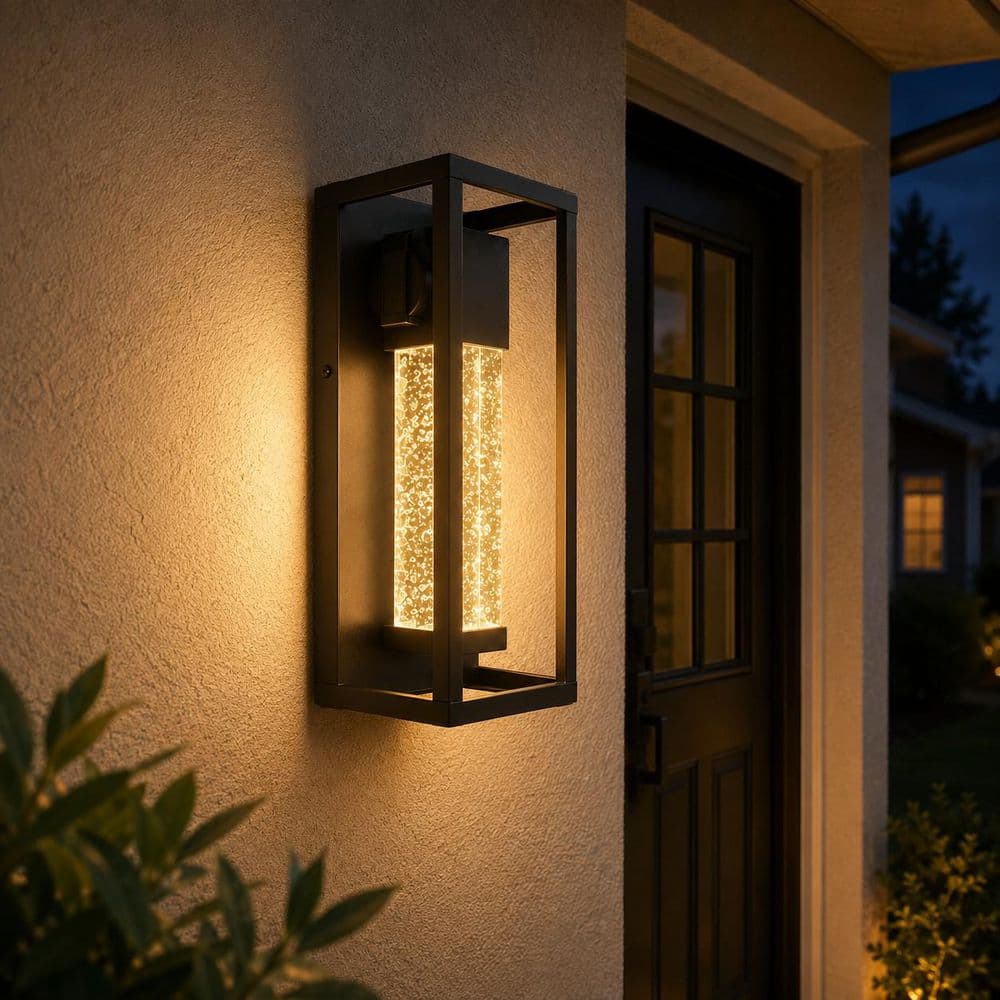 BICIK Black Outdoor Sconce Plug-In with Integrated LED Dusk to
