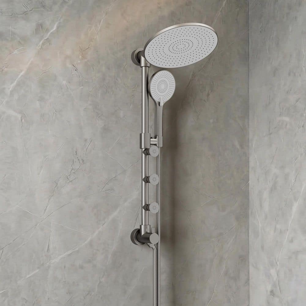 Shower Product Razorback YAWWALK Modern 6-Spray Round Rain Shower Head Wall Bar Shower Kit with ...
