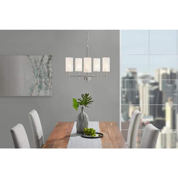 5 Light Modern Brushed Nickel Finish Chandelier With Glass Shades