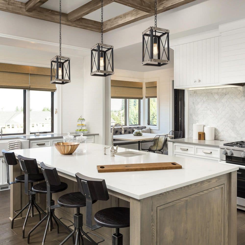 Rustic Black and Wood Cage Pendant Light