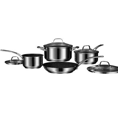 The Rock 8-Piece Stainless Steel Nonstick Cookware Set with Lids in Silver