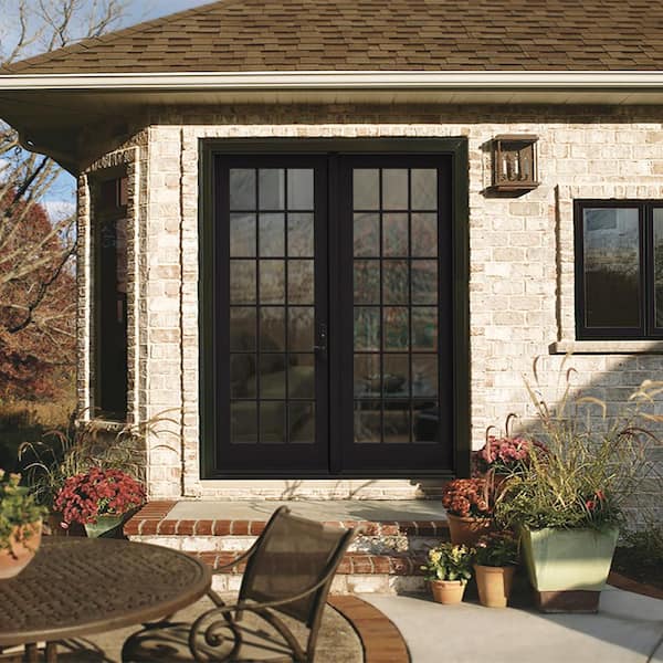 72 in. x 80 in. W-5500 White Clad Wood Right-Hand 15 Lite French Patio Door  w/Unfinished Interior