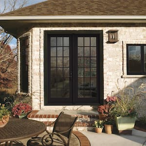 72 in. x 96 in. W-5500 Black Clad Wood Left-Hand 18 Lite French Patio Door w/Unfinished Interior