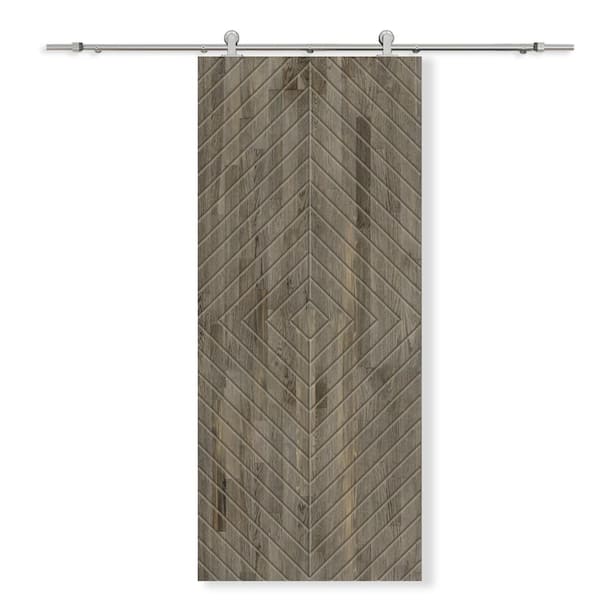 CALHOME 30 in. x 80 in. Weather Gray Stained Pine Wood Modern Interior Sliding Barn Door with Hardware Kit