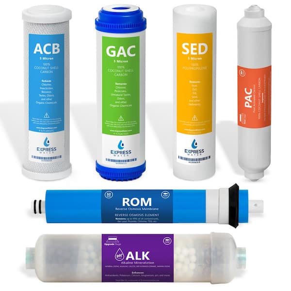 6 Months Alkaline Reverse Osmosis System Replacement - 6 Filters with 50 GPD RO Membrane - 10 inch Size