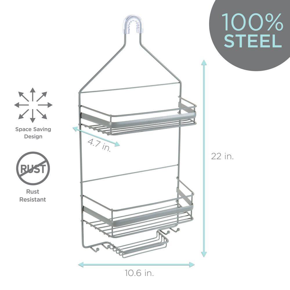 Gray Metal 2-Tier Suction Mount Shower Organizer