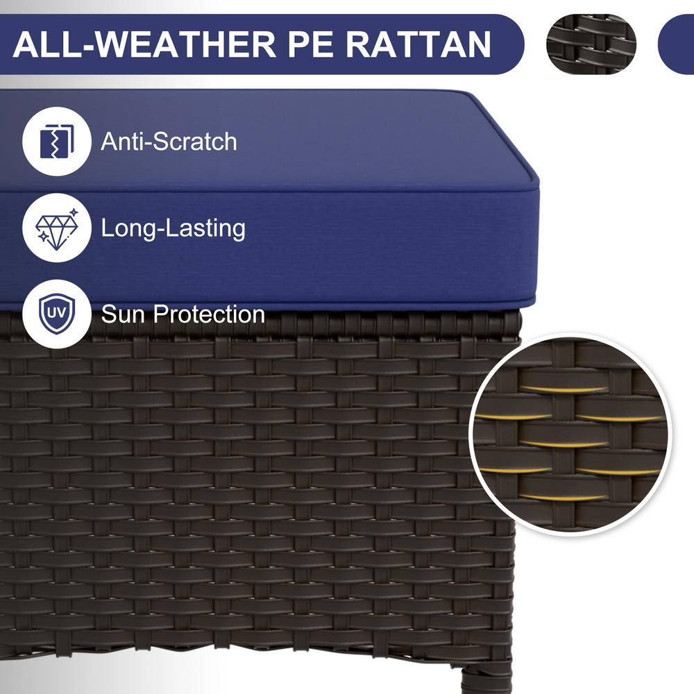 Azure Bay Dark Blue and Brown Steel Wicker Patio Ottoman Set