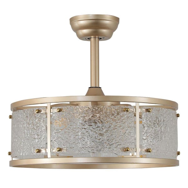 20 in. Indoor Gold Flush Mount Boho Enclosed Acrylic Ceiling Fan with Light and Remote Control 6-Speed Reversible Motor
