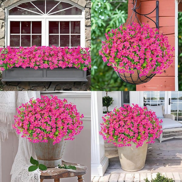 13.77 in. Fuchsia Pink Indoor/Outdoor Artificial Daisy Flowers