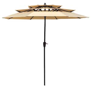 9 ft. Octagon Steel Market Tilt Patio Umbrella in Tan with 3-Tiers Vent and Crank for Garden Deck Backyard Poolside