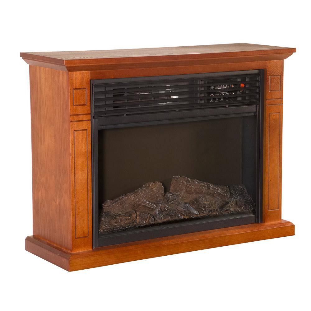 Vintage Oak Electric Mobile Fireplace with Tri-Color Flame