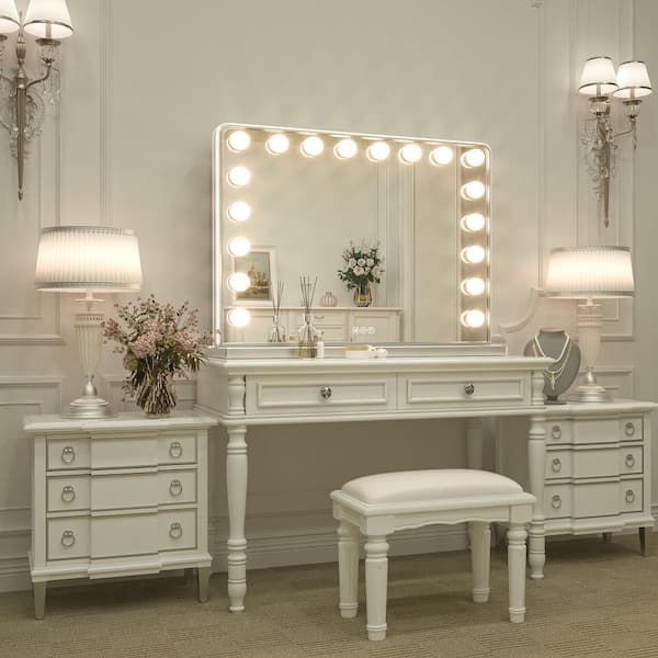 KeonJinn 32 in. W x 24 in. H Large Hollywood Vanity Mirror Light, Makeup  Dimmable Lighted Mirror for Table in Brush Nickel Frame HLWJZ-8060bs - The  Home Depot
