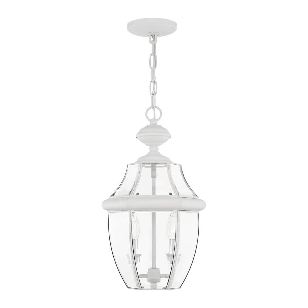 Aston 19 in. 2-Light White Dimmable Outdoor Pendant Light with Clear Bevele