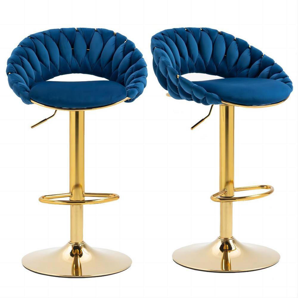 HOMEFUN 31.5 in. Modern Navy Blue Velvet Low Back Metal Frame Swivel