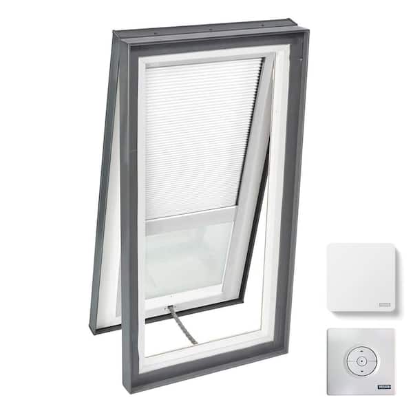 VELUX 22-1/2 in. x 46-1/2 in. Venting Curb Mount Skylight w/ Laminated Low-E3 Glass & White Solar Powered Room Darkening Blind