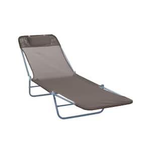 Outdoor Steel Folding Chaise Lounge with 5-Position Reclining Back, Breathable Mesh Seat and Headrest in Brown