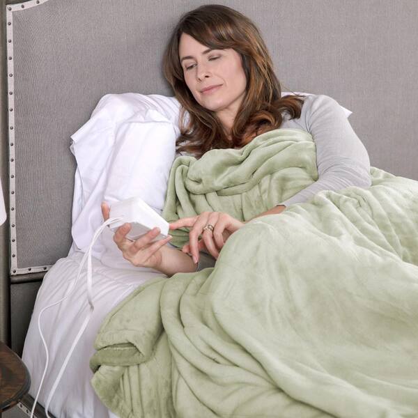 SensorPEDIC Sage Polyester Fleece Twin Warming Blanket 50421 - The Home  Depot