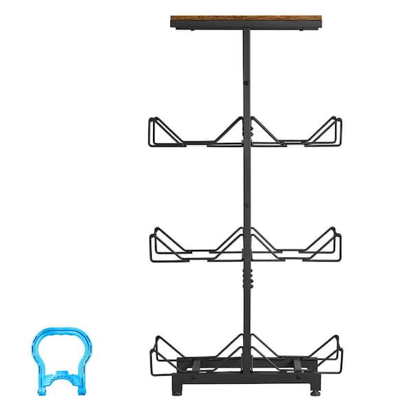 4-Tier Double Row Water Jug Rack, Holds 6 Bottles (3 and 5 Gal.) Foldable, Durable Organizer w/ Handles, Black and Brown