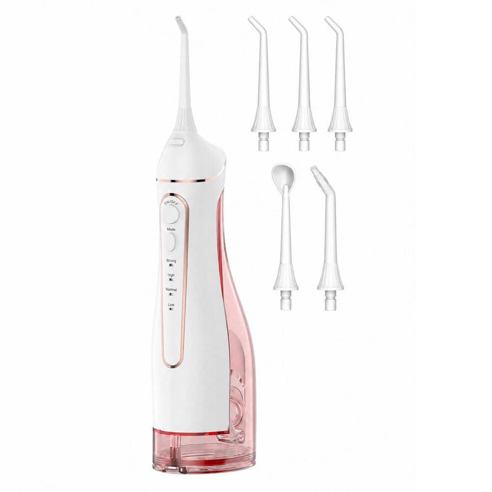 Portable Water Flosser with 300ML Tank, Oral Irrigator, 5 Tips, Pink
