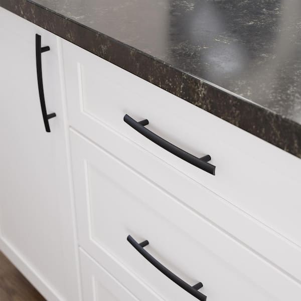 Arched 5-1/16 in. (128 mm) Modern Matte Black Cabinet Drawer Bar Pull