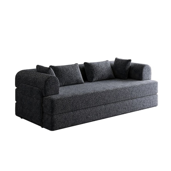78.7 in. Wide Round Arm Chenille Rectangle Reclining Sofa in Gray, Folding Sofa Bed with Side Pocket, Floor Sofa