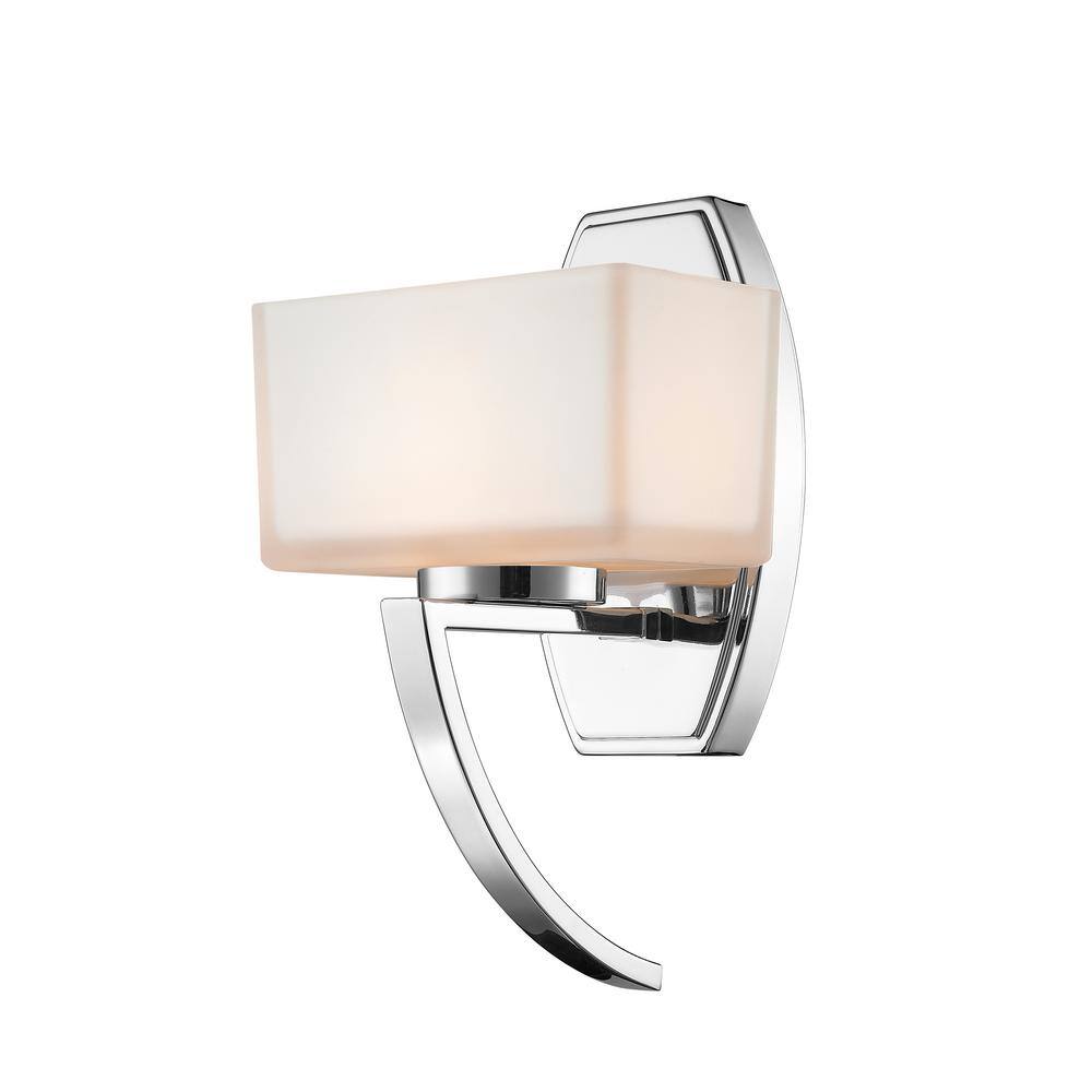 Cardine 6.5 in. 1-Light Chrome Wall Sconce Light with Matte Opal Glass Shad