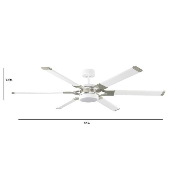Monte Carlo Loft 62 In Matte White With Brushed Steel Integrated Led Indoor Outdoor Ceiling Fan Light Kit And Remote Control 6lfr62rzwd - Outdoor Ceiling Fan White No Light