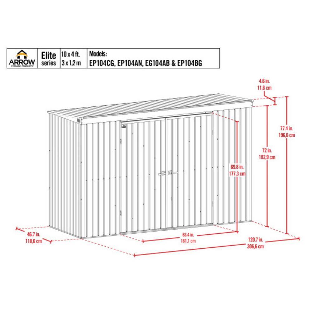 Anthracite Galvanized Steel 10-ft x 4-ft Storage Shed Kit